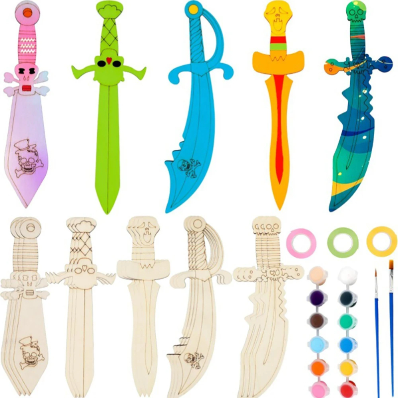 16pcs Wooden Swords Set Unfini – обзор и цена Cosplay Prop Painting